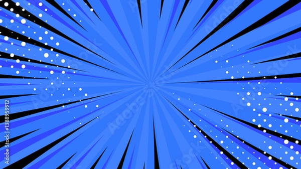 Fototapeta Comic pop art background. Vintage retro design. Blue radial backdrop with halftone elements and bubble.