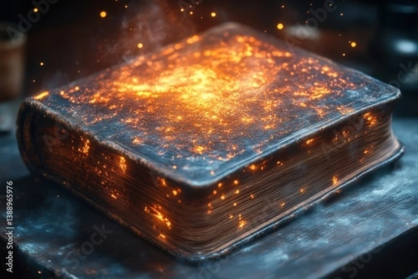 Fototapeta Burning Ancient Book with Magic.