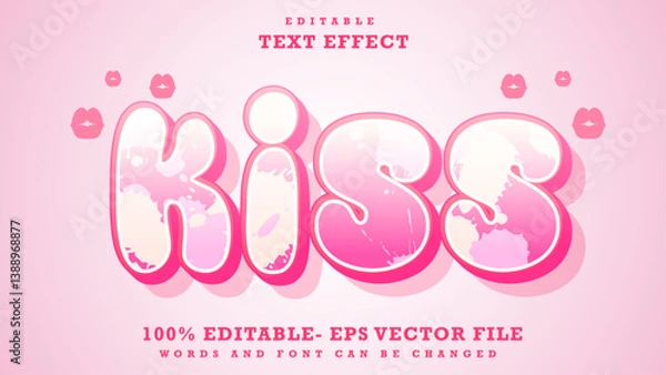 Fototapeta 3d Gradient Word Kiss Editable Text Effect Design, Effect Saved In Graphic Style