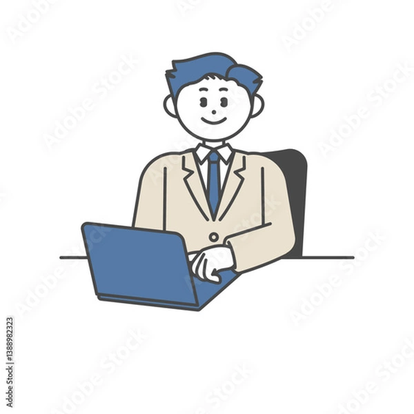 Obraz ノートパソコンを開いて仕事をする男性