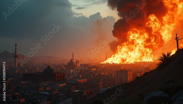 Obraz Dynamic High-Resolution Imagery of Global Conflict Zones: Capturing Active Crises, Territorial Disputes, and Geopolitical Tensions in Photo Stock