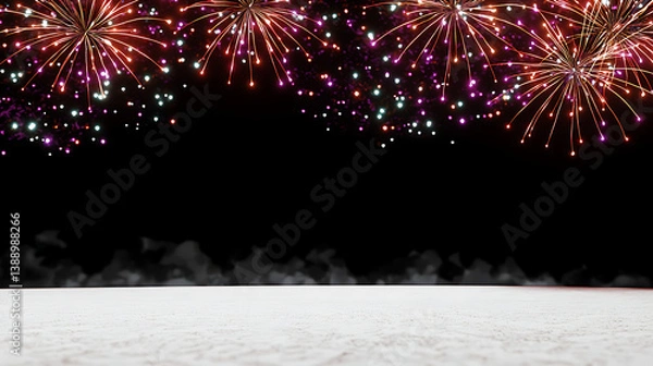 Fototapeta A fireworks display is shown in the background of a black and white photo