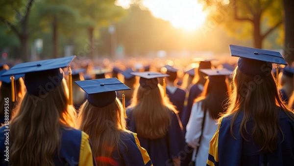 Fototapeta End of School Year Celebrations: Capturing Dynamic Student Gatherings and Sophisticated Ceremonial Imagery in Photo Stock - Perfect for Showcasing Scholarly Closure and Community Pride