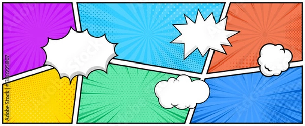 Fototapeta Set of comic speech bubble. Vector illustration. Explosion comic set. Concept of comic word bubbles.