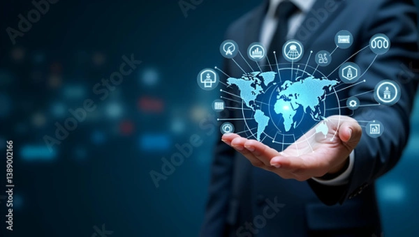 Fototapeta Refined Digital Visualization of Future Global Commerce: Innovative Trade Practices, International Digital Markets & Transformative Supply Chains in Photo Stock Concept