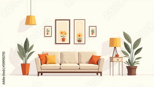 Fototapeta Revitalize Your Living Space: Spring-Inspired Interior Decor with Fresh Aesthetics, Harmonious Color Palettes, and Refined Elegance in Cute Vector Illustrations