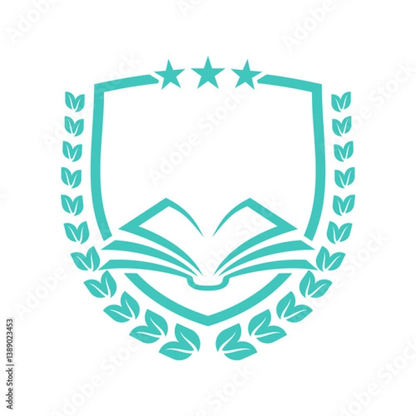 Fototapeta Academy and Education Logo with Shield and Book