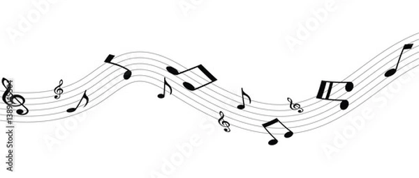 Fototapeta Music notes waves on a white, Curve musical signs, sound wave line symbol in eps 10.