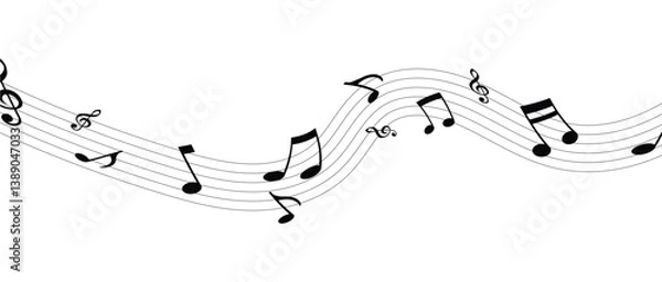 Fototapeta Music notes waves on a white, Curve musical signs, sound wave line symbol in eps 10.