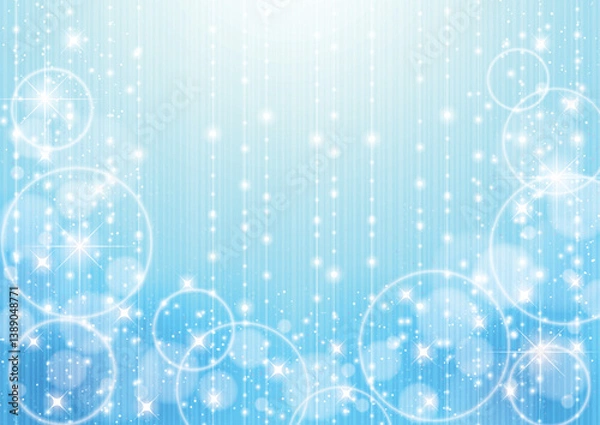 Fototapeta 幻想的な雨背景、イラスト、横、梅雨、青、かわいい、キラキラ