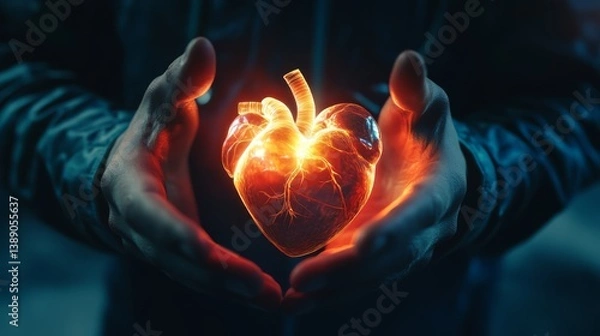 Obraz Virtual Heart in Hands – Cardiology and Healthcare Concept