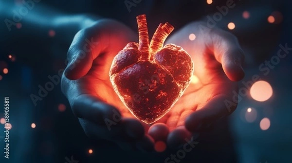 Obraz Virtual Heart in Hands – Cardiology and Healthcare Concept