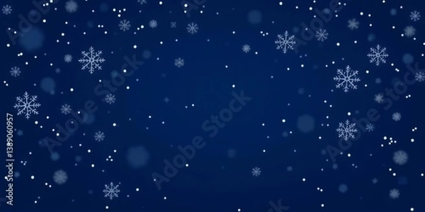 Obraz Dark blue winter background with falling snowflakes; vector illustration ideal for festive designs, design element, flyer