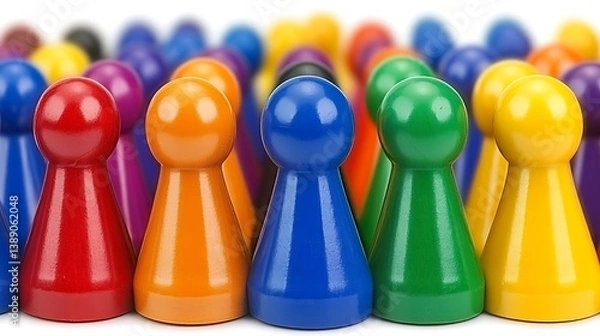 Fototapeta A multitude of colorful wooden game pieces are clustered together