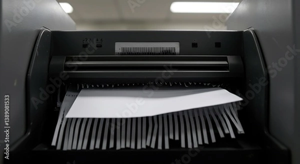 Fototapeta Shredding Paper Document in Office Shredder for Data Confidentiality