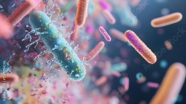 Fototapeta Futuristic lab scene showcasing cutting-edge mental health microbiome research with medical scientists using digital technology to analyze brain-gut connections and innovative AI diagnostics tools