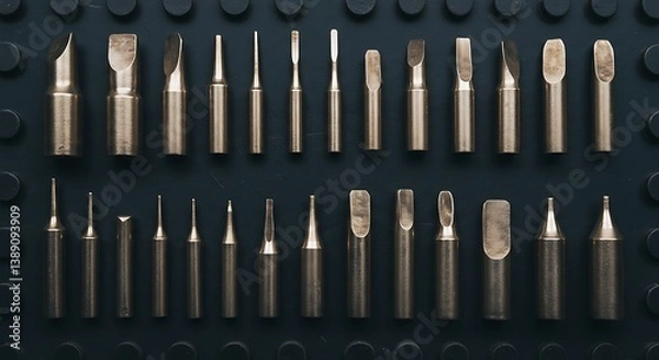 Obraz Soldering Iron Tips Organized on Board Different Shapes and Sizes