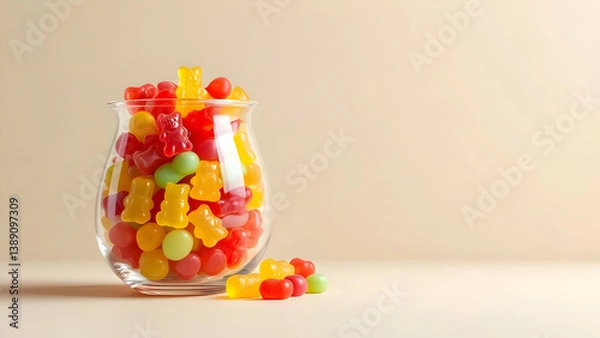 Fototapeta Colorful Gummy Bears in Glass Jar – A Sweet and Playful Candy Delight