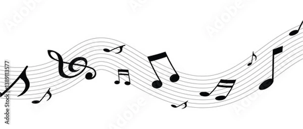 Fototapeta Music notes wave isolated, group musical notes background for stock. Music notes icon set, Music notes symbol, vector illustration in eps 10.