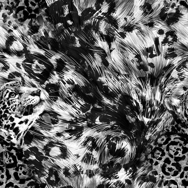 Fototapeta Animal skin pattern seamless. black and white leopard background.