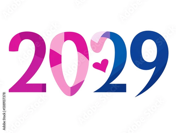 Fototapeta Abstract 2029 Year Illustration With Bisexual Pride Colors And Heart Symbol