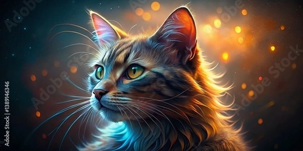 Fototapeta Close-Up Long Exposure Portrait of a Cat, Serene Feline, Mystical Animal Photography