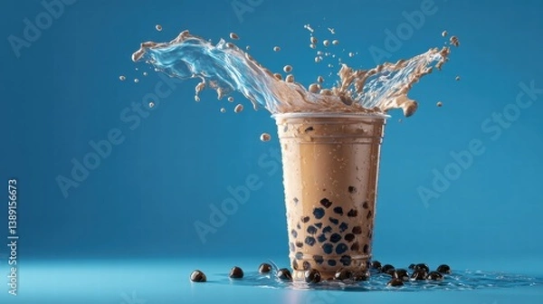 Fototapeta Bubble tea day with Asian milk boba tea drink with tapioca pearls,Taiwan beverage popular, Boba Bubble Pearl,Special Promotions design,menu concept.
