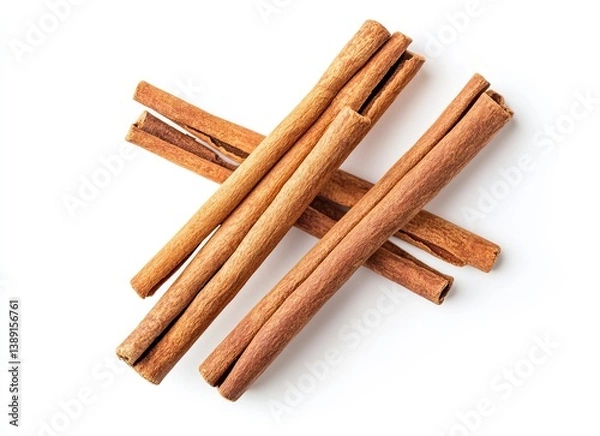 Fototapeta Cream of cinnamon sticks isolated on a white background, flat lay. Stock photo contest winner, high-resolution photo, high definition image.