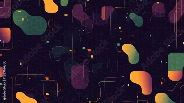 Fototapeta Abstract dark background with colorful shapes and lines.