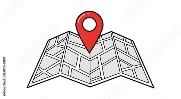 Obraz Stylized map with a prominent red location pin positioned on it.