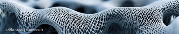 Fototapeta Futuristic Manufacturing Concept: 3D Printed Honeycomb, Laser Rings, and Carbon Fiber Matrix with Aerospace Gray Gradient. Abstract Additive Manufacturing Background for Creative Design and AI-Generat