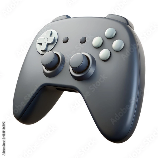 Obraz Realistic black console game controller. 3d rendering isolated on white background. Cartoon plastic style icon