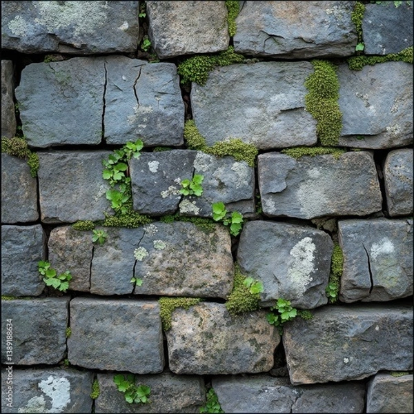 Obraz Moss-covered stone wall in gray tones