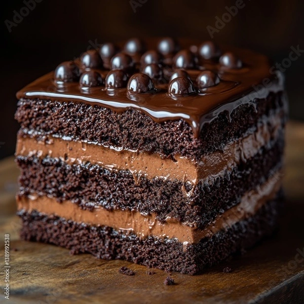 Obraz Chocolate layer cake with chocolate pearls