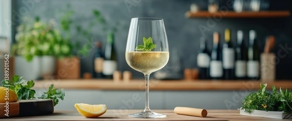 Obraz Refreshing white wine drink with mint
