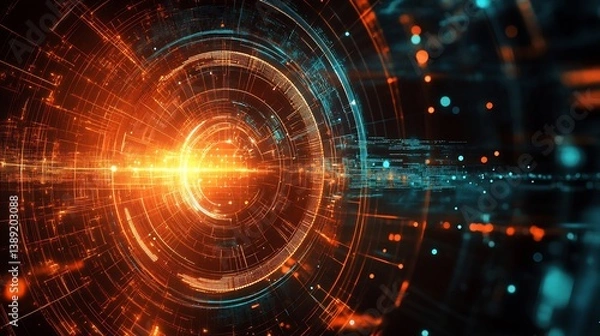 Fototapeta Digital Concentric Circles: An Orange and Teal Futuristic Abstract