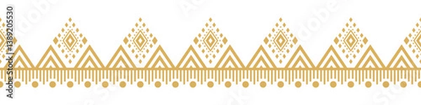 Fototapeta Gold ethnic border ornament. Geometric ethnic oriental seamless pattern. Stripe vector illustration. Native American Mexican African Indian tribal. Design border, textile, fabric, clothing, carpet.