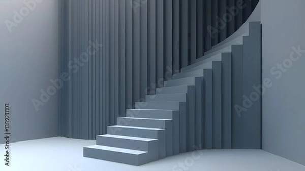 Fototapeta Modern Spiral Staircase in Minimalist Interior Space with Soft Grey Color Palette and Geometric Design