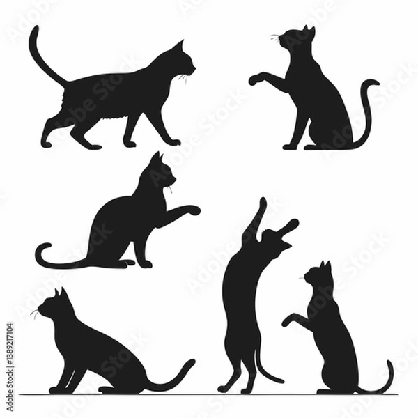 Fototapeta Cat Silhouettes Vector – Elegant and Playful Cat Poses for Creative Use