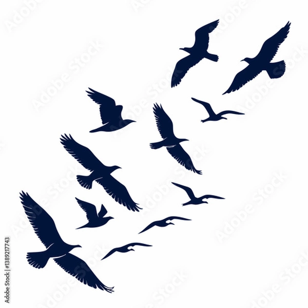 Obraz Bird Silhouettes Vector – Minimalist Flying and Perching Bird Icons