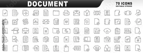 Fototapeta Big set of document related line icons. Editable stroke