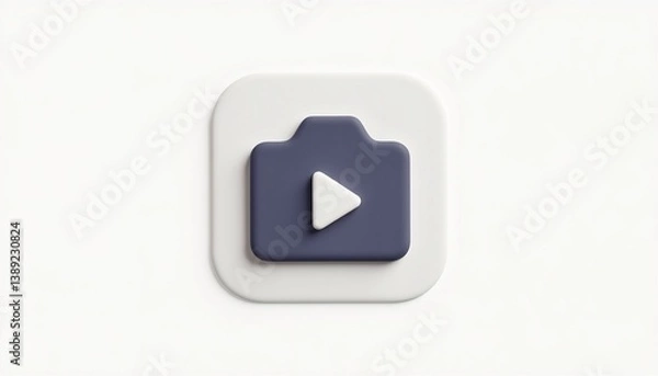 Fototapeta Blue Camera Icon With Play Button On White Rounded Square Background