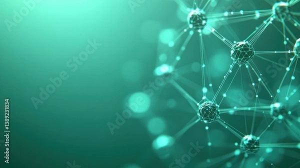 Fototapeta Abstract molecular structure, teal backdrop