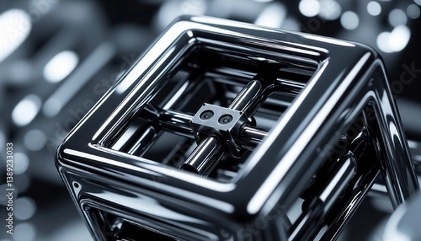 Fototapeta Abstract Metal Cube Structure Shiny Chrome Geometric Design Macro View