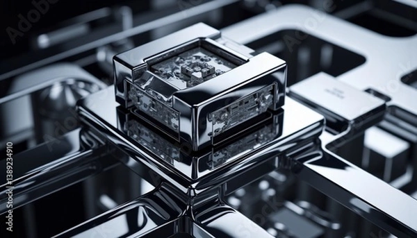 Fototapeta Abstract Metallic Microchip With Intricate Details Futuristic Design High Technology Background