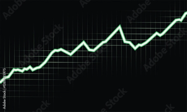 Obraz Vivid data on a dark background. Vector chart where key trends and dynamics in green tones stand out effectively against a deep background, providing elegance for business presentations and reports.
