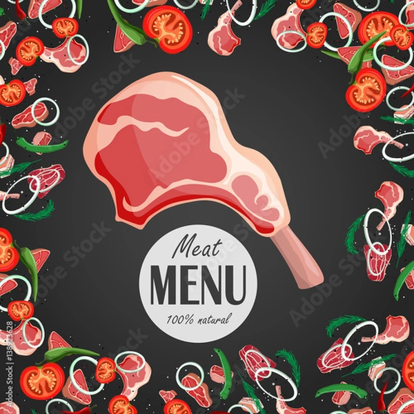 Fototapeta vector steak meat with pepper and rosemary