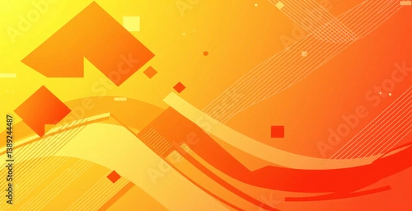 Fototapeta Yellow orange red abstract background for design. Geometric shapes. Triangles, squares, stripes, lines. Color gradient. Modern, futuristic. Light dark shades.