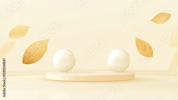 Obraz Autumnal display podium with falling leaves