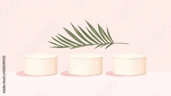Obraz Pastel podiums with palm leaf, minimalist display